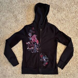 Lucky Brand Black Hoodie with Colorful Embroidery